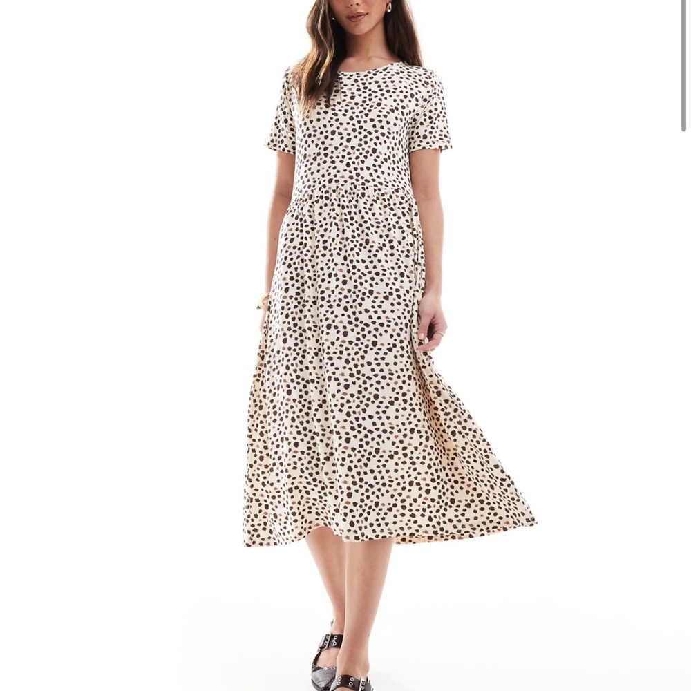 Wednesday's Girl short sleeve smudge polka dot midi dress large NWT